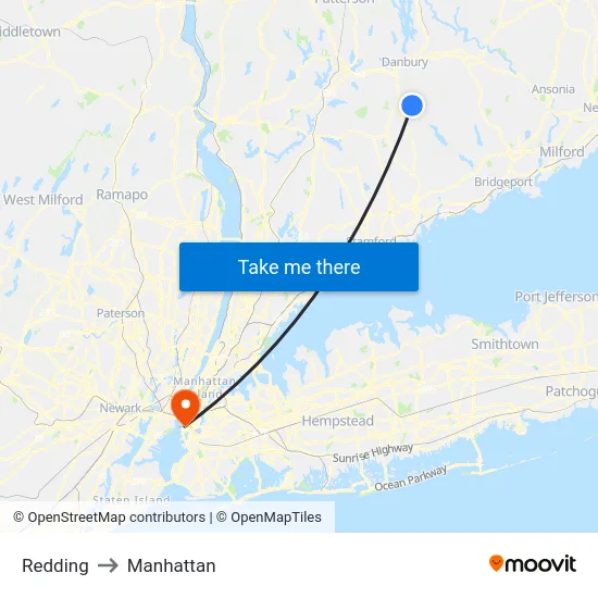 Redding to Manhattan map