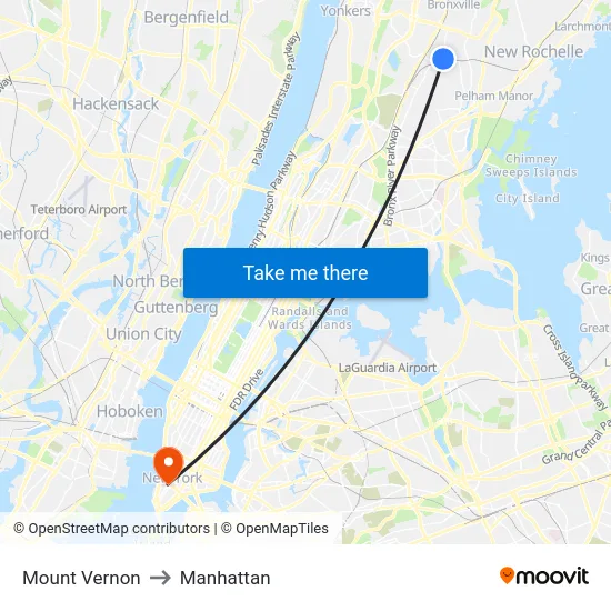 Mount Vernon to Manhattan map