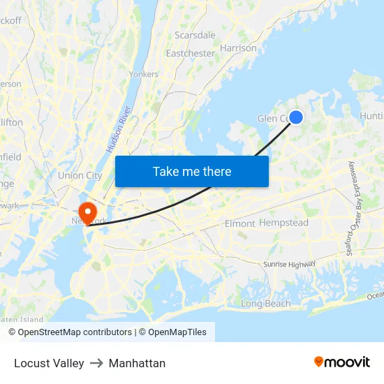 Locust Valley to Manhattan map