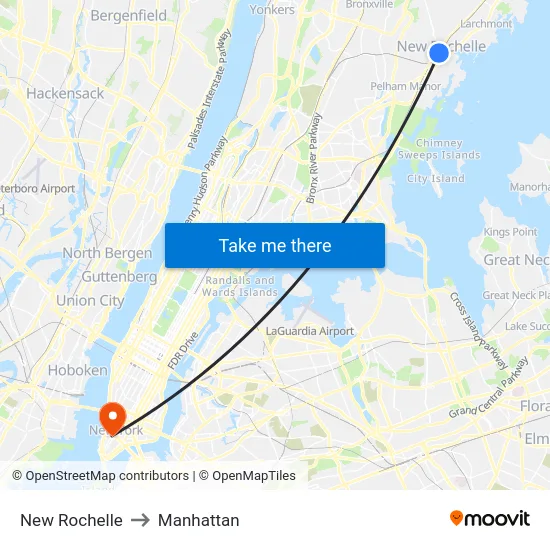 New Rochelle to Manhattan map