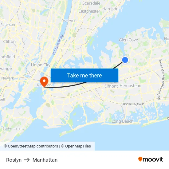 Roslyn to Manhattan map