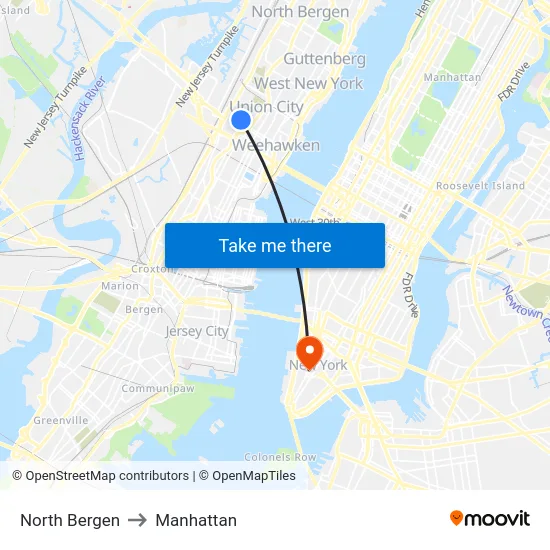 North Bergen to Manhattan map