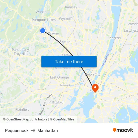 Pequannock to Manhattan map