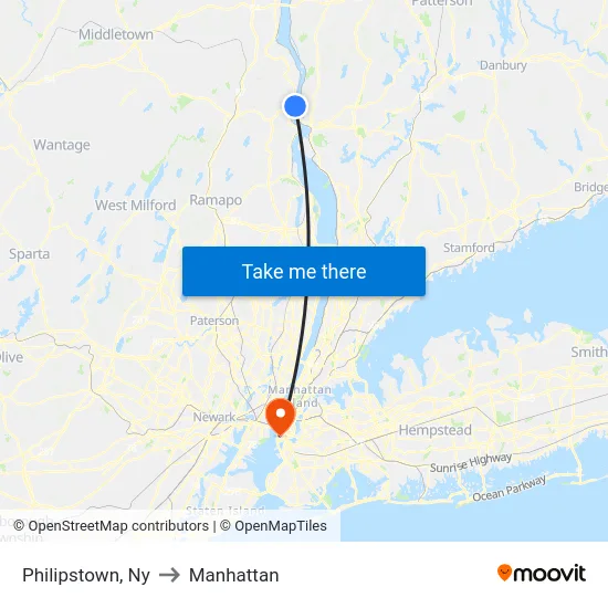 Philipstown to Manhattan map