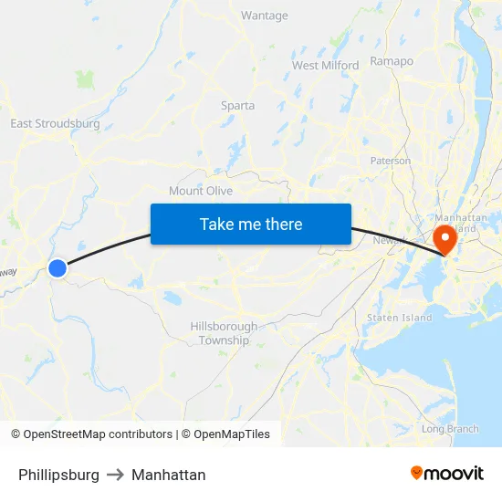 Phillipsburg to Manhattan map