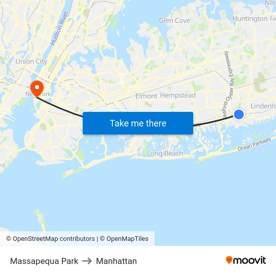 Massapequa Park to Manhattan map
