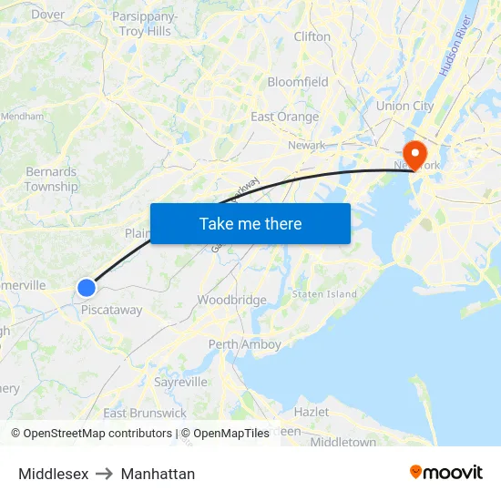 Middlesex to Manhattan map