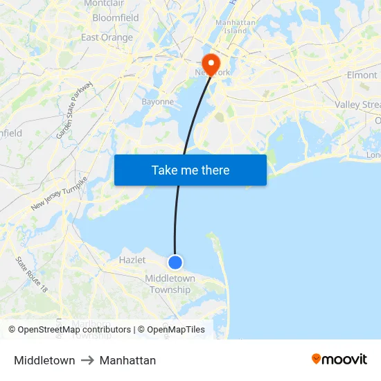 Middletown to Manhattan map