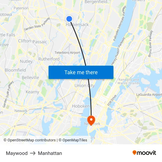 Maywood to Manhattan map