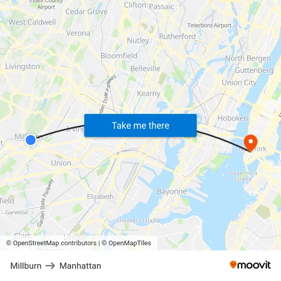 Millburn to Manhattan map