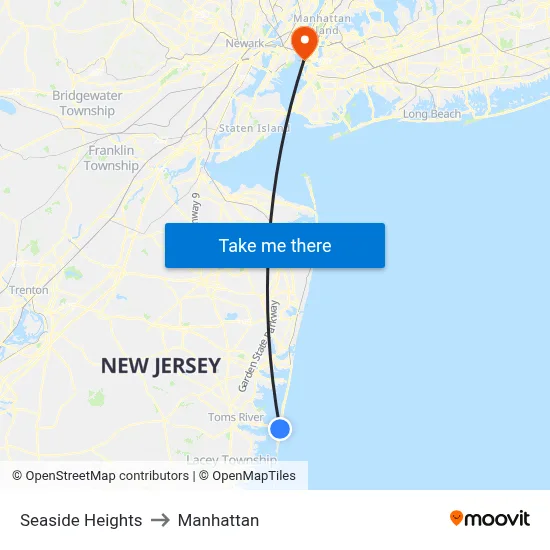 Seaside Heights to Manhattan map