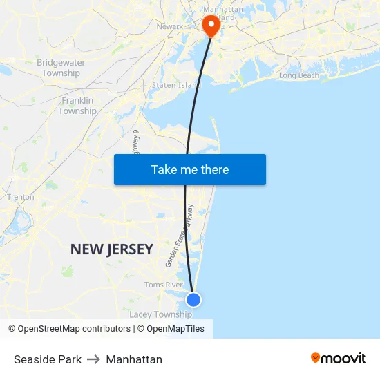 Seaside Park to Manhattan map