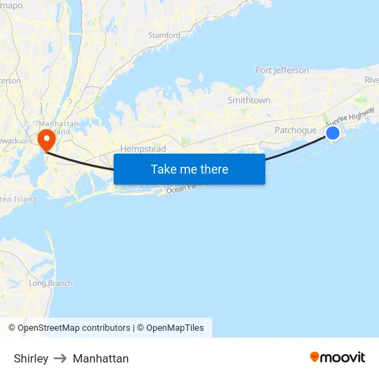 Shirley to Manhattan map