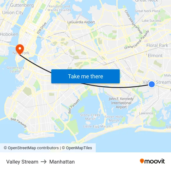 Valley Stream to Manhattan map
