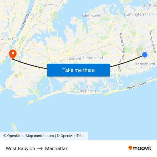 West Babylon to Manhattan map