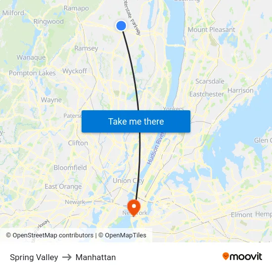Spring Valley to Manhattan map