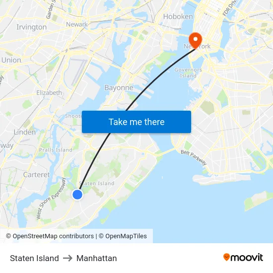 Staten Island to Manhattan map