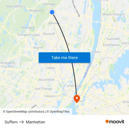 Suffern to Manhattan map