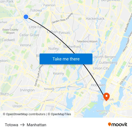 Totowa to Manhattan map