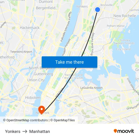 Yonkers to Manhattan map
