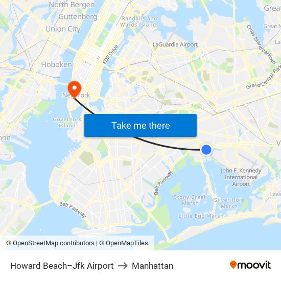 Howard Beach-Jfk Airport to Manhattan map