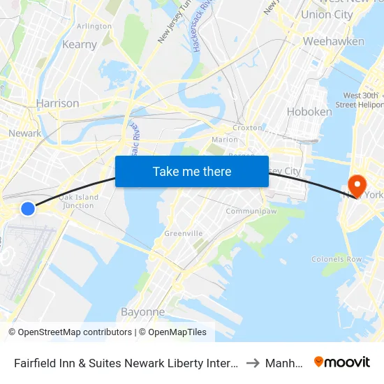 Fairfield Inn & Suites Newark Liberty International Airport to Manhattan map