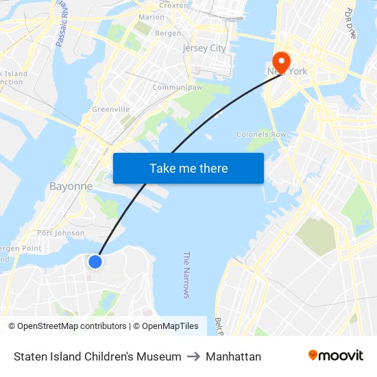 Staten Island Children's Museum to Manhattan map