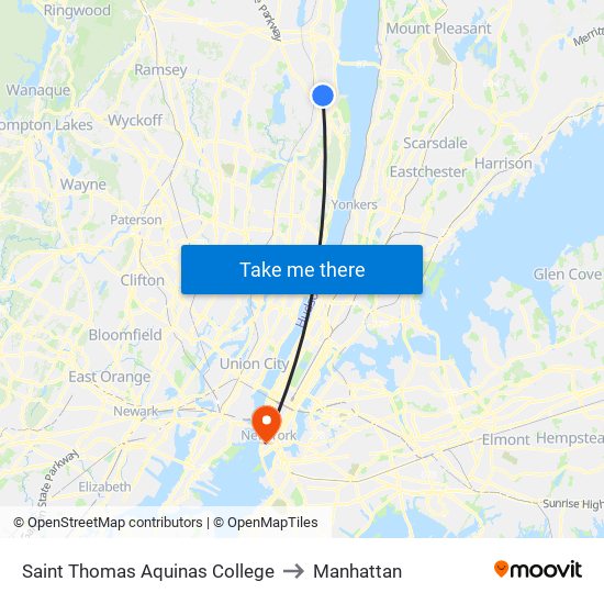 Saint Thomas Aquinas College to Manhattan map