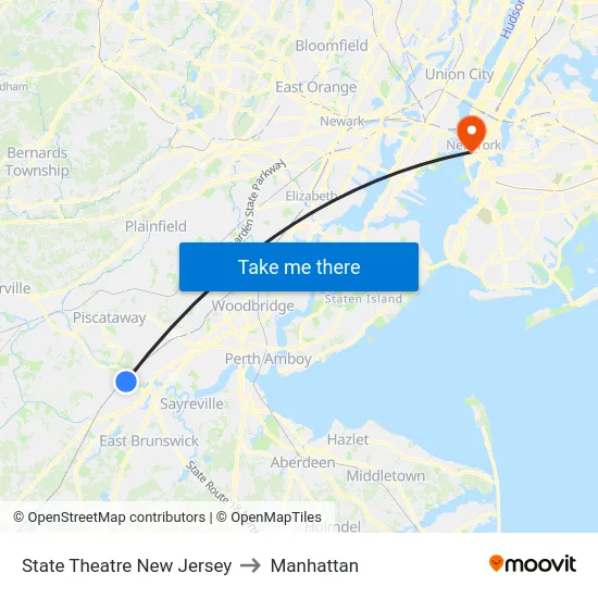 State Theatre New Jersey to Manhattan map