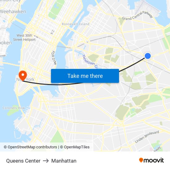 Queens Center to Manhattan map