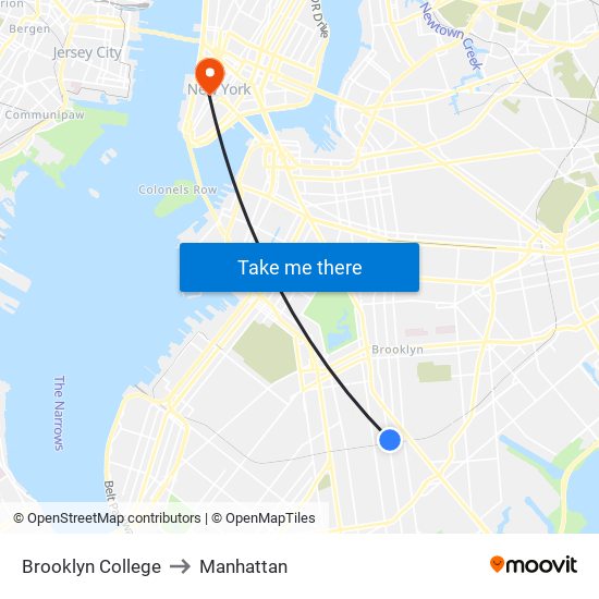 Brooklyn College to Manhattan map
