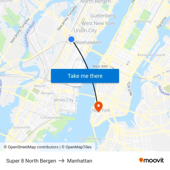 Super 8 North Bergen to Manhattan map
