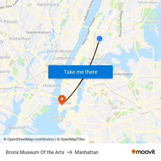 Bronx Museum Of the Arts to Manhattan map
