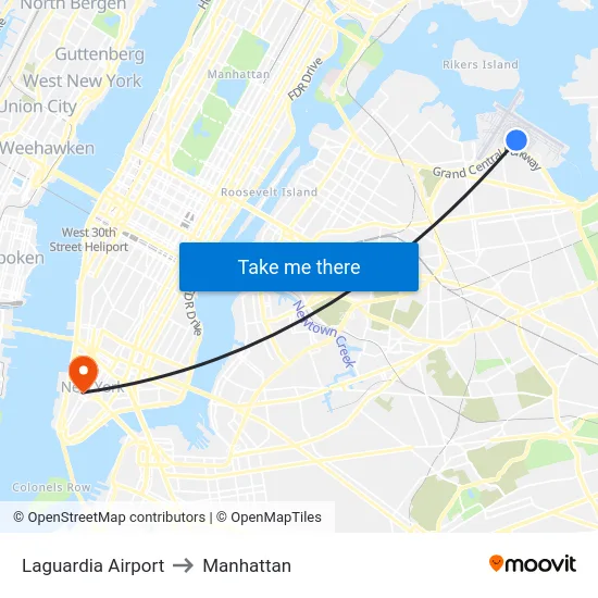 Laguardia Airport to Manhattan map