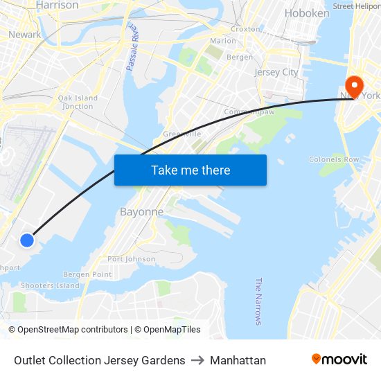 Outlet Collection Jersey Gardens to Manhattan map