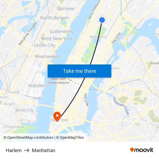 Harlem to Manhattan map