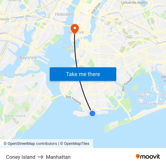 Coney Island to Manhattan map