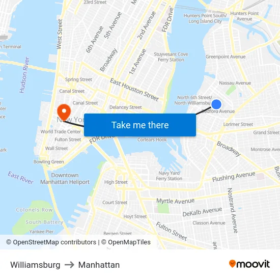 Williamsburg to Manhattan map