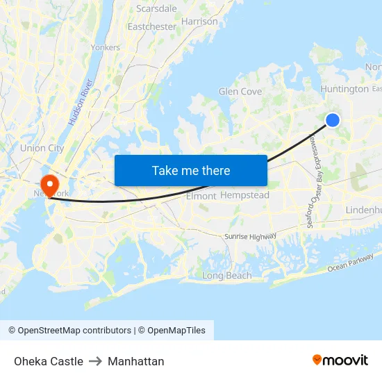 Oheka Castle to Manhattan map
