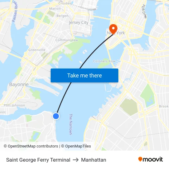 Saint George Ferry Terminal to Manhattan map