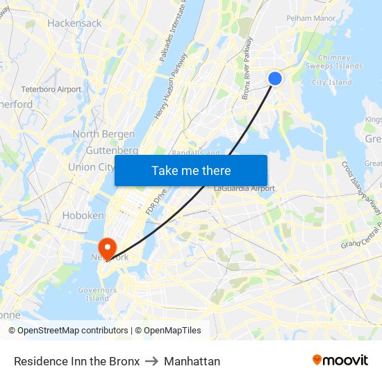 Residence Inn the Bronx to Manhattan map