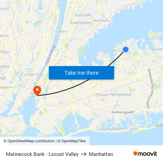 Matinecock Bank - Locust Valley to Manhattan map