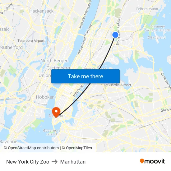New York City Zoo to Manhattan map