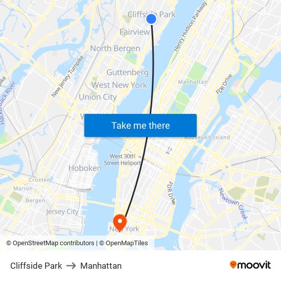 Cliffside Park to Manhattan map