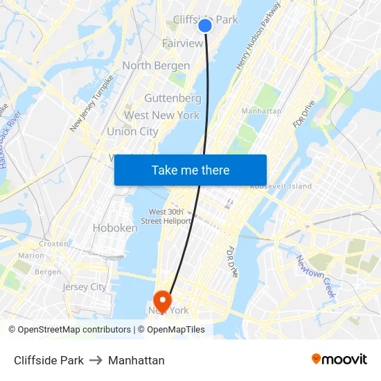Cliffside Park to Manhattan map