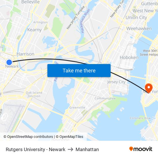 Rutgers University - Newark to Manhattan map