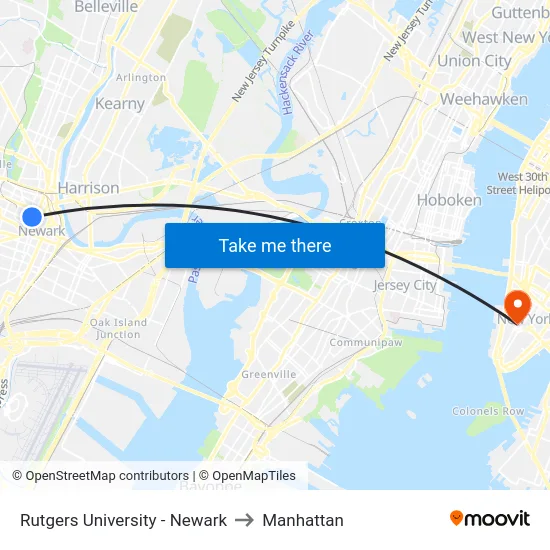 Rutgers University - Newark to Manhattan map