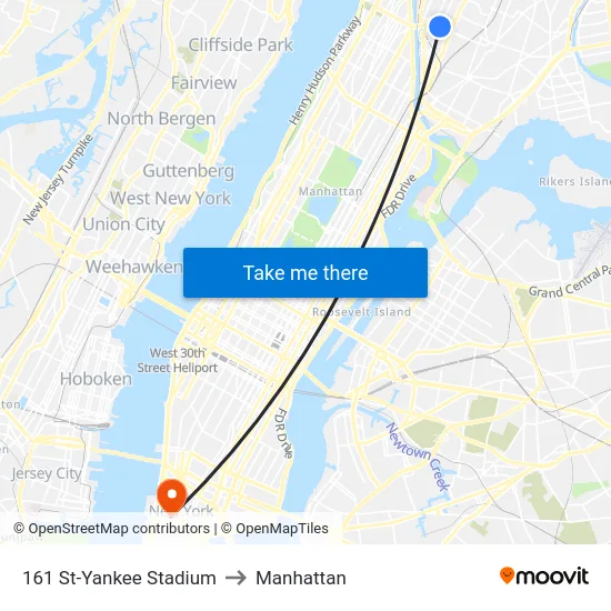 161 St-Yankee Stadium to Manhattan map
