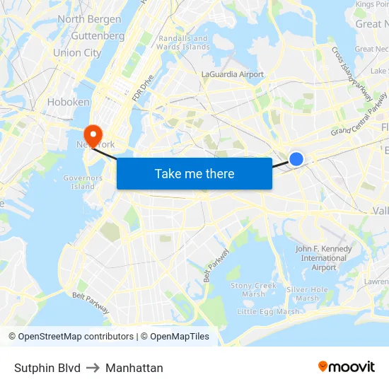 Sutphin Blvd to Manhattan map
