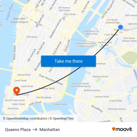 Queens Plaza to Manhattan map